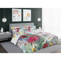 Saténové povlečení NOBILE Pastelové květy - tyrkysové - 160x200 cm