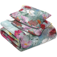 Saténové povlečení NOBILE Pastelové květy - tyrkysové - 160x200 cm