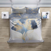 Saténové povlečení NOBILE Ginkgo - bílé/šedé - 140x200 cm