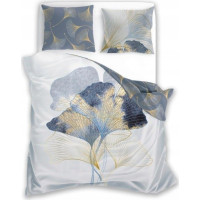 Saténové povlečení NOBILE Ginkgo - bílé/šedé - 220x200 cm