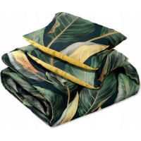 Saténové povlečení NOBILE Leaves- zelené/žluté - 220x200 cm