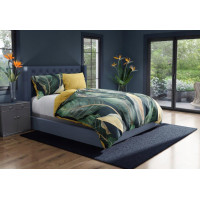 Saténové povlečení NOBILE Leaves- zelené/žluté - 220x200 cm