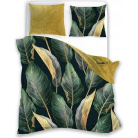 Saténové povlečení NOBILE Leaves- zelené/žluté - 220x200 cm