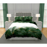 Saténové povlečení NOBILE Listy - bílé/zelené - 140x200 cm