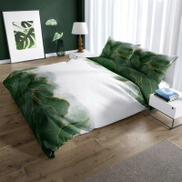 Saténové povlečení NOBILE Listy - bílé/zelené - 140x200 cm