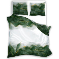 Saténové povlečení NOBILE Listy - bílé/zelené - 140x200 cm