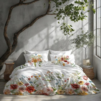 Saténové povlečení NOBILE Luční kvítí - bílé - 220x200 cm