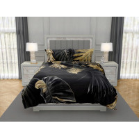 Saténové povlečení NOBILE Palm leaves - černé/zlaté - 220x200 cm