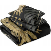 Saténové povlečení NOBILE Palm leaves - černé/zlaté - 220x200 cm