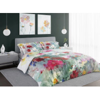 Saténové povlečení NOBILE Pastelové květy - tyrkysové - 220x200 cm