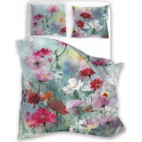 Saténové povlečení NOBILE Pastelové květy - tyrkysové - 220x200 cm