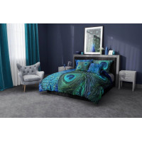 Saténové povlečení NOBILE Peacock - modré/zelené - 220x200 cm