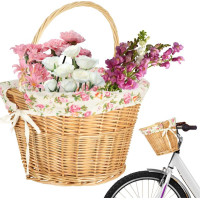 Proutěný košík RALLEX na řídítka jízdního kola - přírodní/květovaný