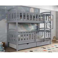 Dětská patrová postel z masivu borovice KRISTEN se šuplíky - 200x90 cm - ŠEDÁ