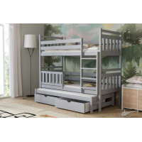 Dětská patrová postel z masivu borovice PETR s přistýlkou a šuplíky - 200x90 cm - ŠEDÁ