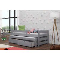 Dětská postel z masivu borovice ALEX s přistýlkou a šuplíky - 200x90 cm - ŠEDÁ