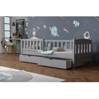 Dětská postel z masivu borovice BEN se šuplíky - 200x90 cm - ŠEDÁ