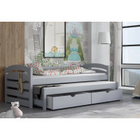 Dětská postel z masivu borovice MONI s přistýlkou a šuplíky - 200x90 cm - ŠEDÁ