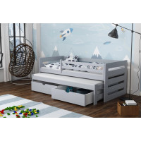 Dětská postel z masivu borovice JOLANA s přistýlkou a šuplíky - 200x90 cm - ŠEDÁ