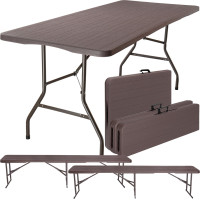 Set cateringového nábytku WOODLAND - stůl 180 cm + 2 lavice - hnědý