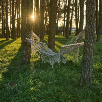 Zahradní houpací síť BOHO se střapci - 200 cm - šedá