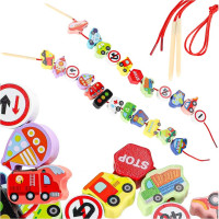 Dřevěné korálky pro navlékání - Dopravní prostředky a značky