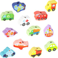 Dřevěné korálky pro navlékání - Dopravní prostředky a značky