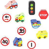 Dřevěné korálky pro navlékání - Dopravní prostředky a značky