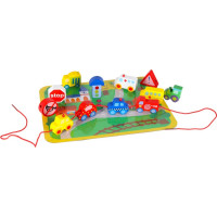 Dřevěné korálky pro navlékání - Autíčka a značky