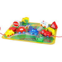 Dřevěné korálky pro navlékání - Autíčka a značky