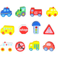 Dřevěné korálky pro navlékání - Autíčka a značky