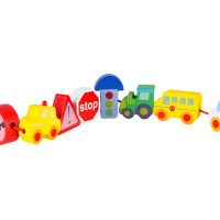 Dřevěné korálky pro navlékání - Autíčka a značky