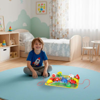 Dřevěné korálky pro navlékání - Autíčka a značky