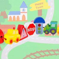 Dřevěné korálky pro navlékání - Autíčka a značky