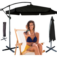 Skládací zahradní slunečník LUARO s prodlužovacím ramenem - 290 cm - černý