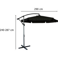Skládací zahradní slunečník LUARO s prodlužovacím ramenem - 290 cm - černý
