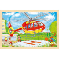 GOKI Dřevěné oboustranné puzzle Hasiči a vrtulník 24 dílků