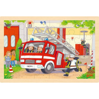 GOKI Dřevěné oboustranné puzzle Hasiči a vrtulník 24 dílků