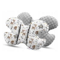 Dětská deka do kočárku s polštářkem a motýlkem - BABYMAM PREMIUM set 3v1 - Srneček a přátelé s šedou minky