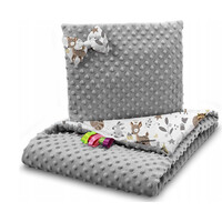 Dětská deka do kočárku s polštářkem a motýlkem - BABYMAM PREMIUM set 3v1 - Srneček a přátelé s šedou minky