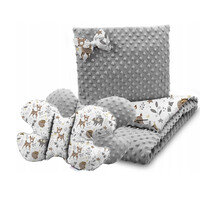 Dětská deka do kočárku s polštářkem a motýlkem - BABYMAM PREMIUM set 3v1 - Srneček a přátelé s šedou minky