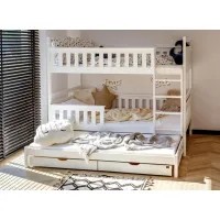 Dětská patrová postel z masivu KRISTIÁN s přistýlkou a šuplíky - 200x90 cm - BÍLÁ