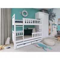 Dětská patrová postel z masivu KRISTIÁN s přistýlkou a šuplíky - 200x90 cm - BÍLÁ