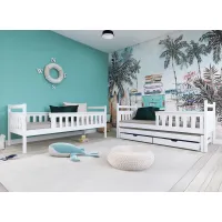 Dětská patrová postel z masivu KRISTIÁN s přistýlkou a šuplíky - 200x90 cm - BÍLÁ