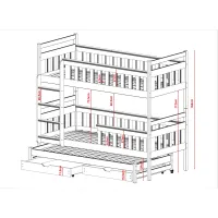Dětská patrová postel z masivu KRISTIÁN s přistýlkou a šuplíky - 200x90 cm - BÍLÁ