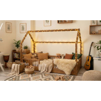 Dětská domečková Montessori postel z masivu borovice LUNA L - 180x80 cm