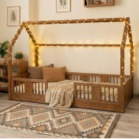 Dětská domečková Montessori postel z masivu borovice LUNA L - 160x80 cm