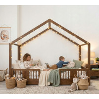 Dětská domečková Montessori postel z masivu borovice LUNA S - 200x90 cm