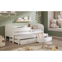 Dětská postel z masivu borovice OWEN s přistýlkou a šuplíky - 200x90 cm - bílá