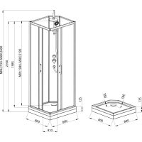 Aqualine GRANVIK čtvercový sprchový box 800x800x2180mm, čiré sklo GG80X80